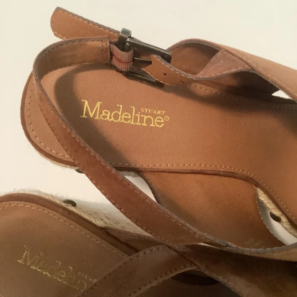Stuart Madeline All Man Made Materials Faux Suede Wedge Sandals Tan Size 11 NWOT - Picture 3 of 7